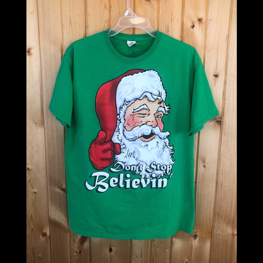 Santa Claus ‘Don’t Stop Believin’ MENS sz Lg Tee